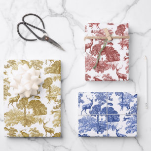 Elegant Vintage French Toile Deer Fox Woodland Wrapping Paper Sheets