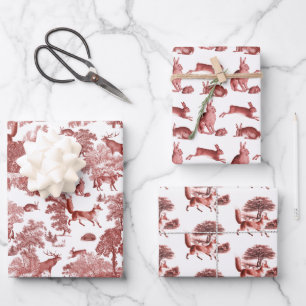 Elegant Vintage French Toile Fox Hare Countryside Wrapping Paper Sheets