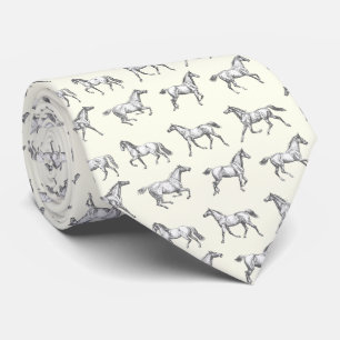 Elegant Vintage Galloping Black White Horses  Neck Tie