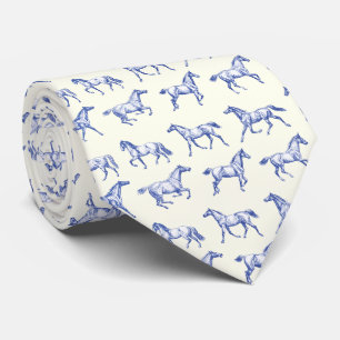 Elegant Vintage Galloping Horses Blue Toile Neck Tie