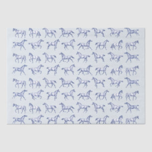 Elegant Vintage Galloping Horses Blue Toile Tissue Paper