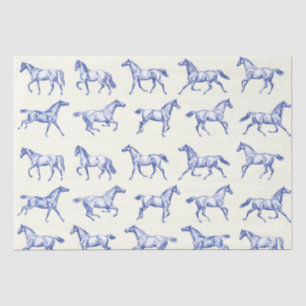 Elegant Vintage Galloping Horses Blue Toile Tissue Paper