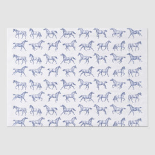 Elegant Vintage Galloping Horses Blue White Toile Tissue Paper