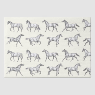 Elegant Vintage Galloping Horses Gray Toile Tissue Paper