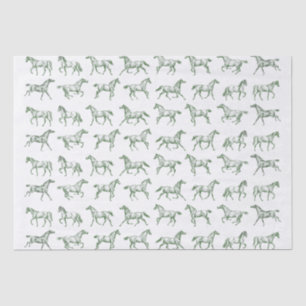 Elegant Vintage Galloping Horses Green Toile Tissue Paper