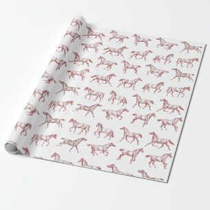 Elegant Vintage Galloping Horses Red Toile  Wrapping Paper