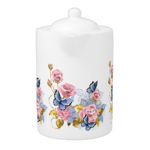 Elegant Vintage Garden Ceramic Kitchenware Teapot