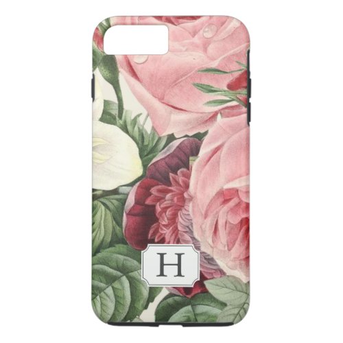 Elegant Vintage Garden Floral Monogram Name iPhone 8 Plus7 Plus Case