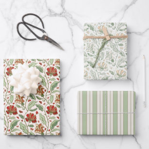 Elegant Vintage Garden Flowers and Butterflies Set Wrapping Paper Sheets