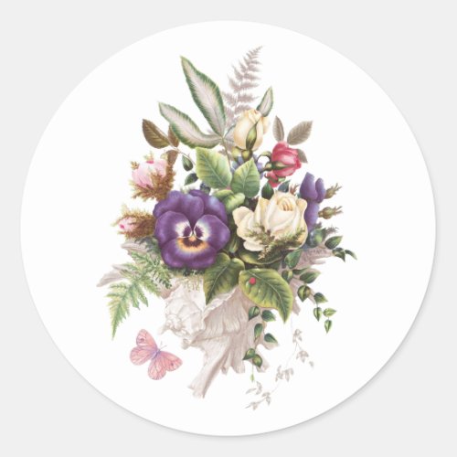 Elegant Vintage Garden Flowers Bouquet Classic Round Sticker