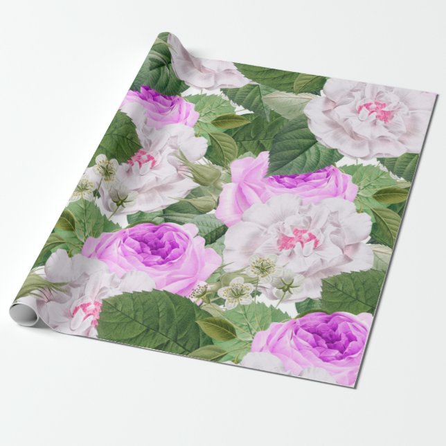 Elegant Vintage Garden Roses  Wrapping Paper (Unrolled)