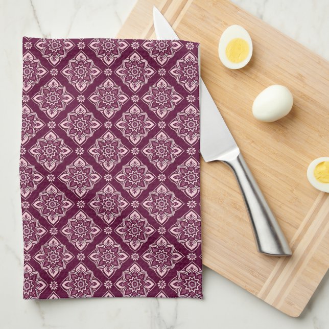 Elegant Vintage Geometric Floral Pattern Kitchen Towel (Quarter Fold)