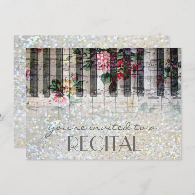 elegant vintage girly music recital invitation (Front/Back)