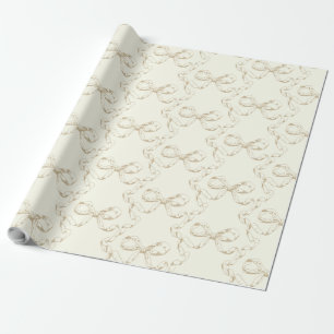 Elegant Vintage Girly Preppy Bows Beige Toile Wrapping Paper