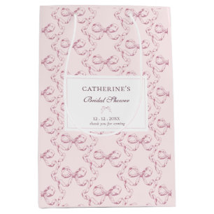 Elegant Vintage Girly Preppy Bows Pink Toile Medium Gift Bag