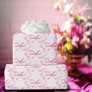 Elegant Vintage Girly Preppy Bows Pink Toile Wrapping Paper
