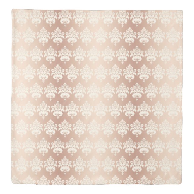 Elegant Vintage Glow Rose Gold Damask Duvet Cover (Front)