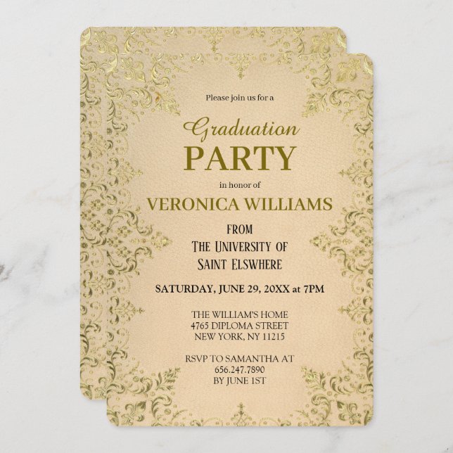 Elegant Vintage Gold 2025 Graduation Party  Invitation (Front/Back)