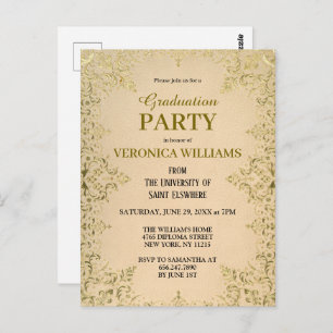 Elegant Vintage Gold 2025 Graduation Party Postcard