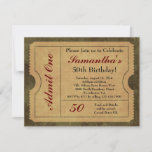 Elegant Vintage Gold Admit One 50th Birthday/Party Invitation