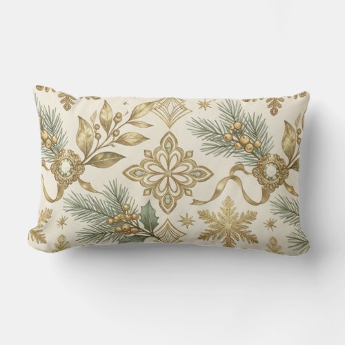 Elegant Vintage Gold and Green Christmas Holiday Lumbar Pillow