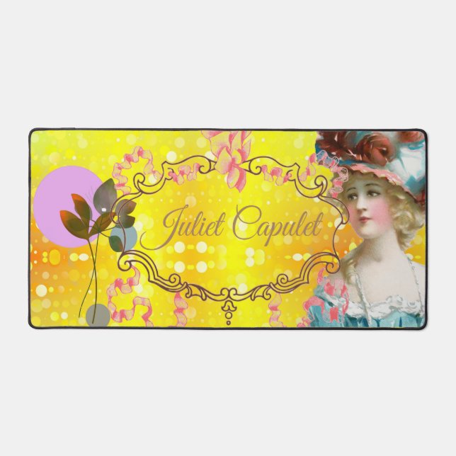 Elegant Vintage Gold and Pink Motif  Desk Mat (Front)