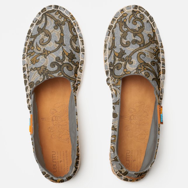 Elegant Vintage Gold and Silver Baroque Swirls Espadrilles (Front)