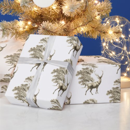 Elegant Vintage Gold Beige Deer in Forest Wrapping Paper