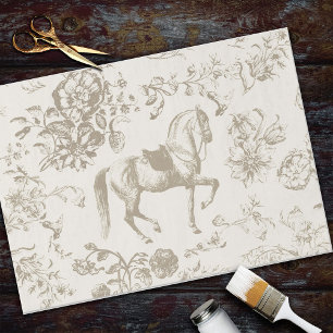 Elegant Vintage Gold Beige Horse Flowers Tissue Paper