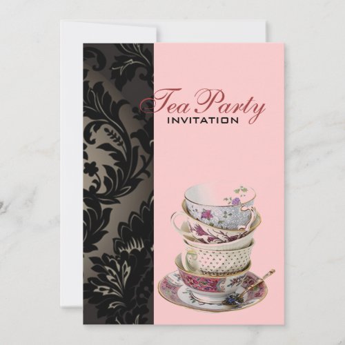 Elegant vintage Gold black formal damask tea party Invitation