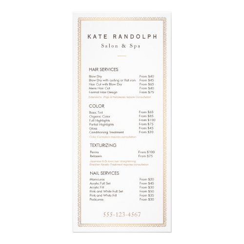 Elegant Vintage Gold Border Price List Menu