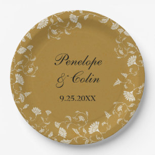 Elegant Vintage Gold Bride Groom Names Wedding Paper Plates