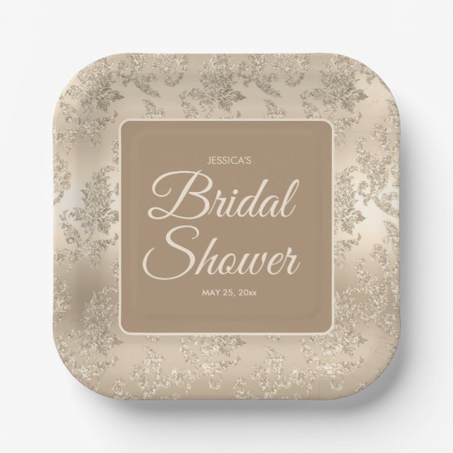 Elegant Vintage Gold Champagne Bridal Shower Paper Plates (Front)