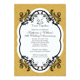Elegant Vintage Gold Damask Anniversary Party Invitation