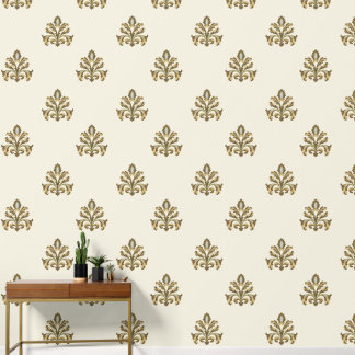 Elegant Vintage Gold Damask & Floral Motif Pattern Wallpaper