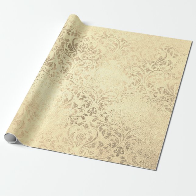 Elegant vintage gold damask pattern wrapping paper (Unrolled)