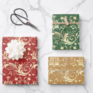 Elegant vintage gold damask pattern wrapping paper sheets