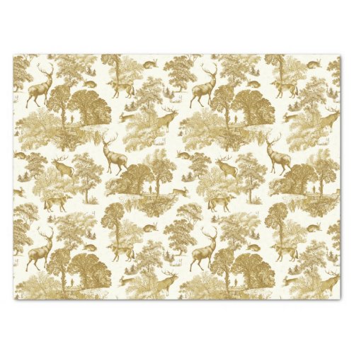 Elegant Vintage Gold Deer Fox Hare Country Toile Tissue Paper