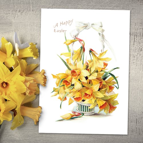 Elegant Vintage Gold Easter Daffodils Holiday Card