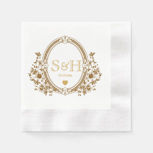 Elegant Vintage Gold Floral Crest Wedding Monogram Napkins
