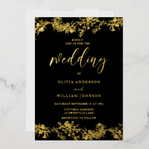 Elegant Vintage Gold Foil Floral Wedding Foil Invitation