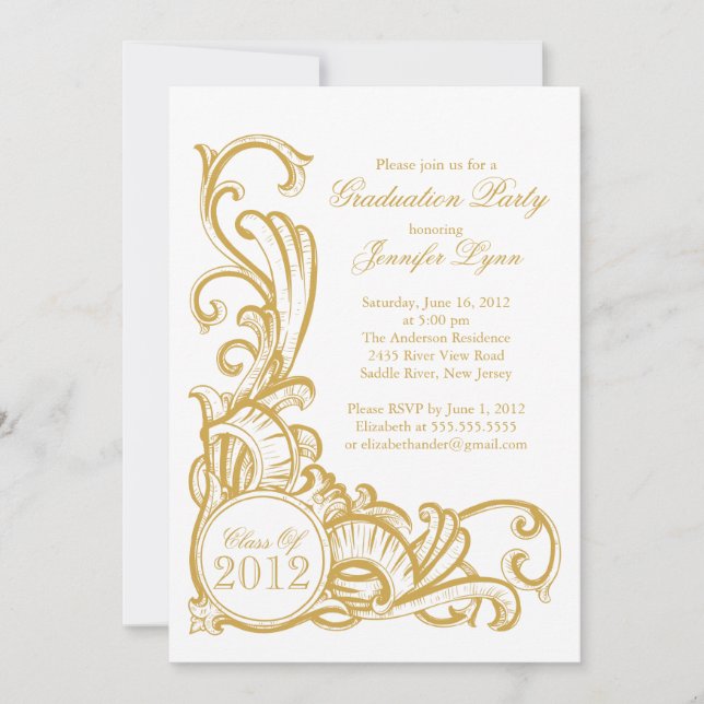 Elegant Vintage Gold Graduation Party Invitation (Front)