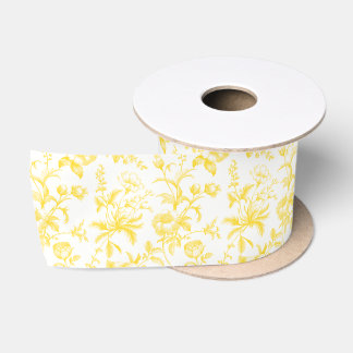 Elegant Vintage Gold Grandmillennial Toile Floral Satin Ribbon