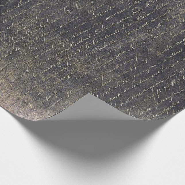 Elegant Vintage Gold Handwritten Letter Black Wrapping Paper (Corner)