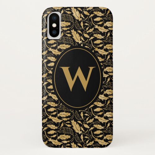 Elegant Vintage Gold Leaf Pattern Monogram iPhone X Case