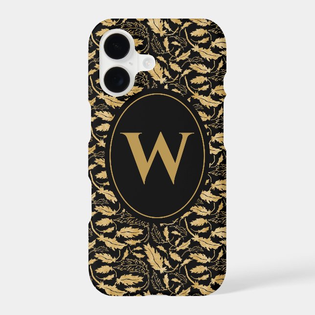 Elegant Vintage Gold Leaf Pattern Monogram Iphone Case (Back)