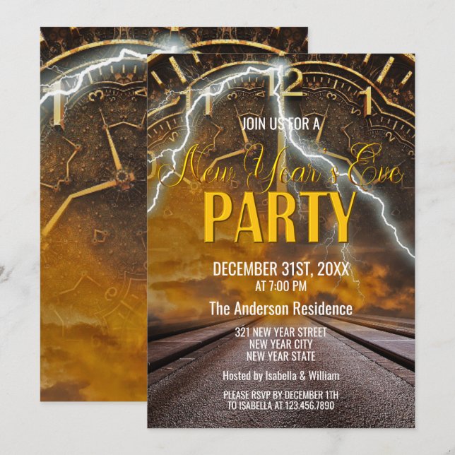 Elegant Vintage Gold New Years Eve Party Invitation (Front/Back)