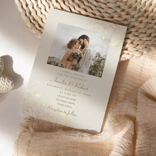 Elegant Vintage Gold Photo Wedding Invitation