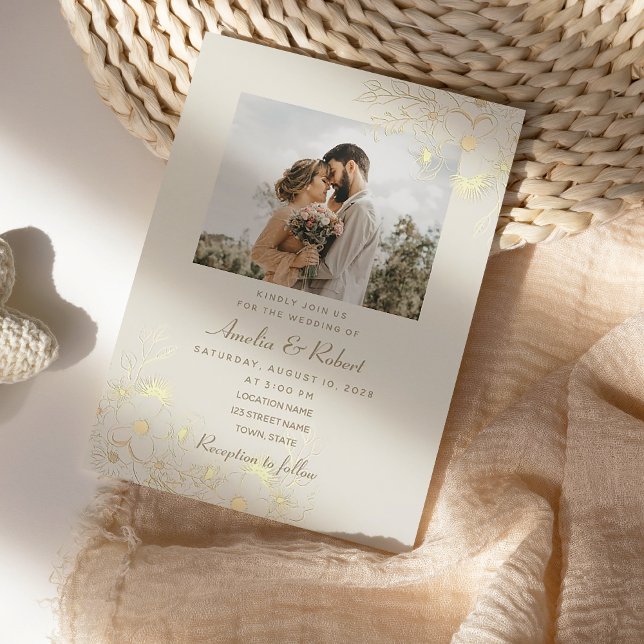 Elegant Vintage Gold Photo Wedding Invitation (Creator Uploaded)