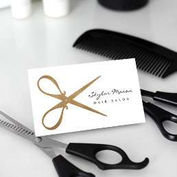 Elegant &amp; Vintage Gold Scissor Logo Hair Salon Business Card